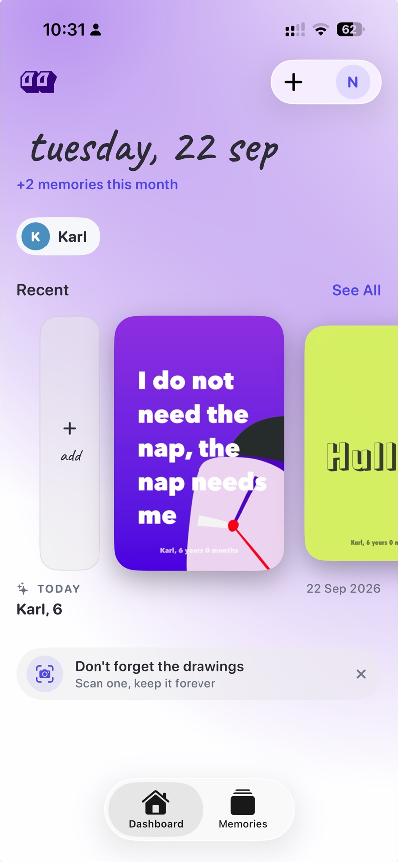 Cuote parenting app dashboard organizing kids quotes by child