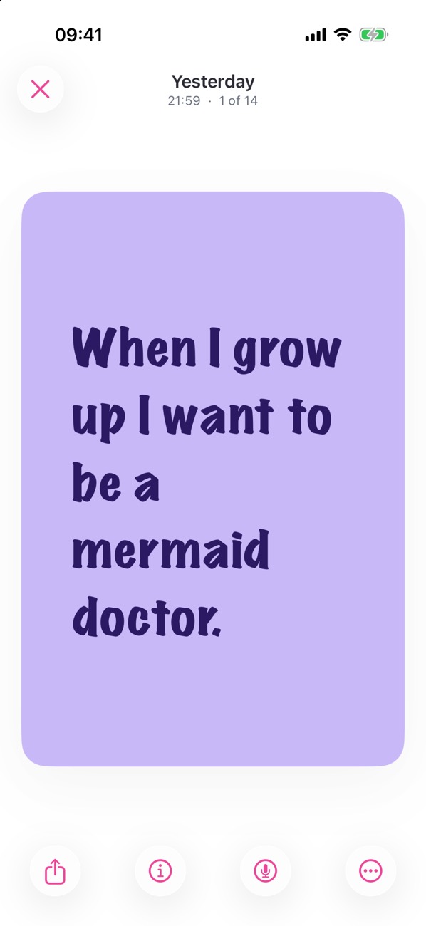 A kid’s saying saved in Cuote as a poster: “When I grow up I want to be a mermaid doctor”